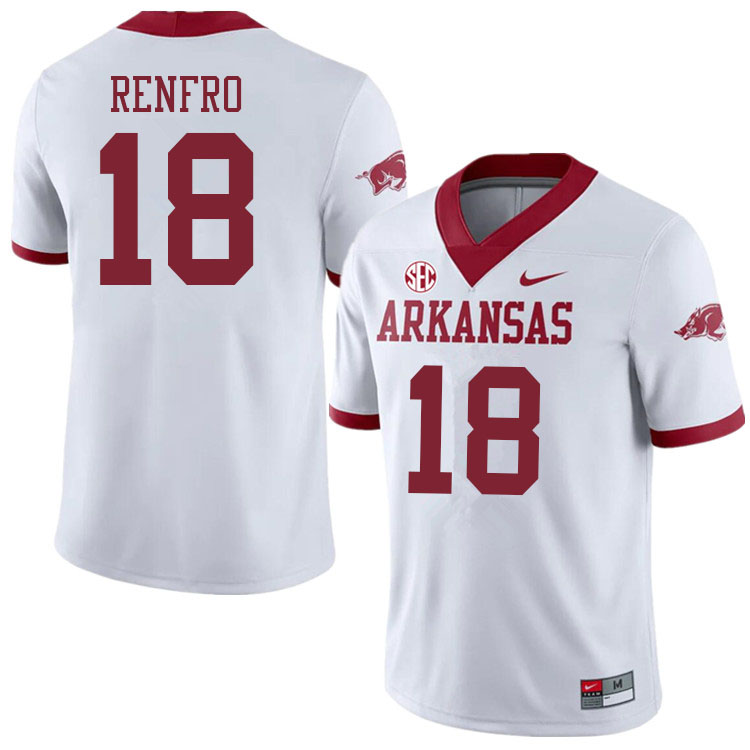 Men #18 Kade Renfro Arkansas Razorbacks College Football Jerseys Sale-Alternate White